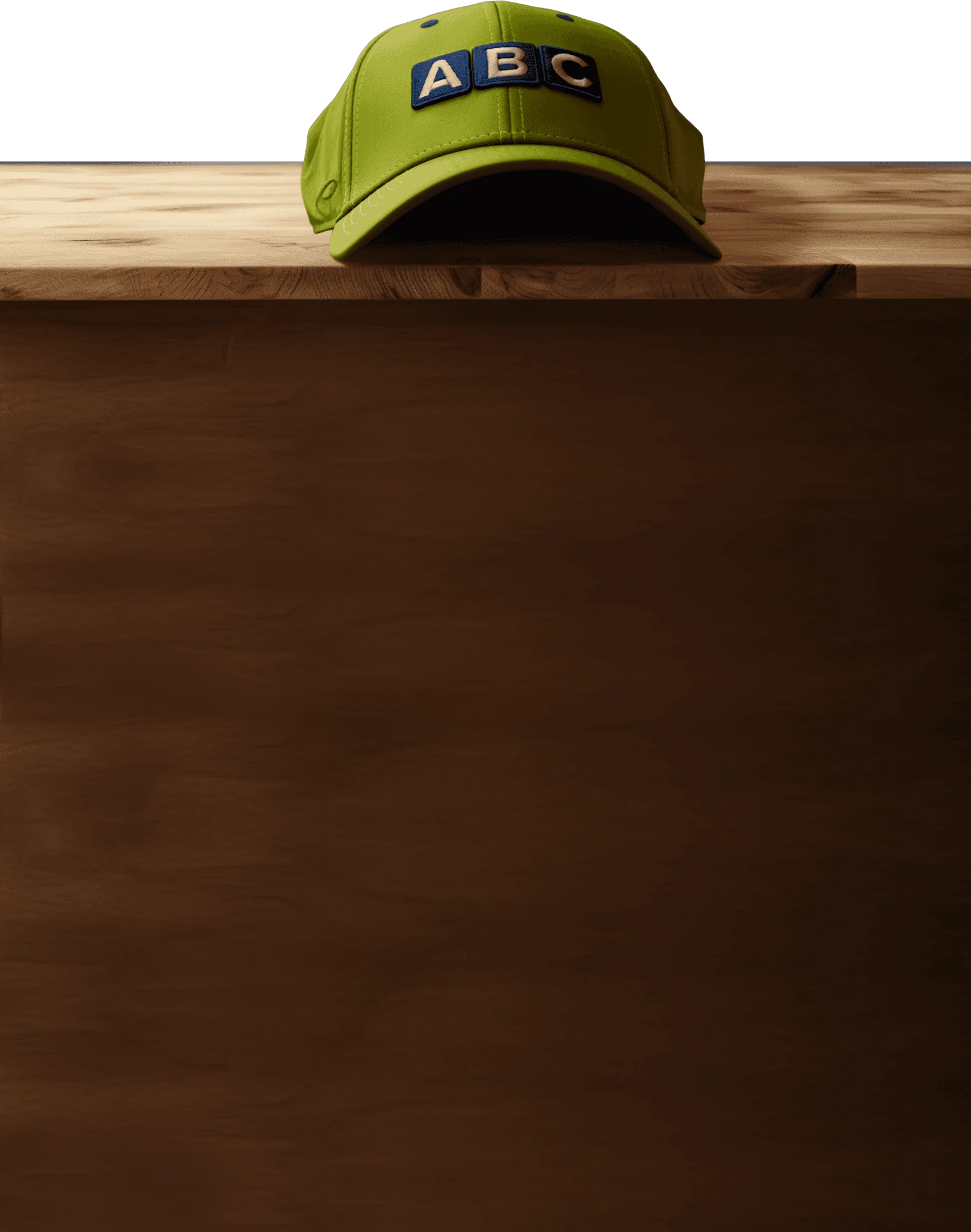 ABC hat on a wooden shelf